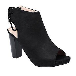 Beston Black Suede Lace-Back Peep Toe Open Heel Booties SZ 8! NEW!